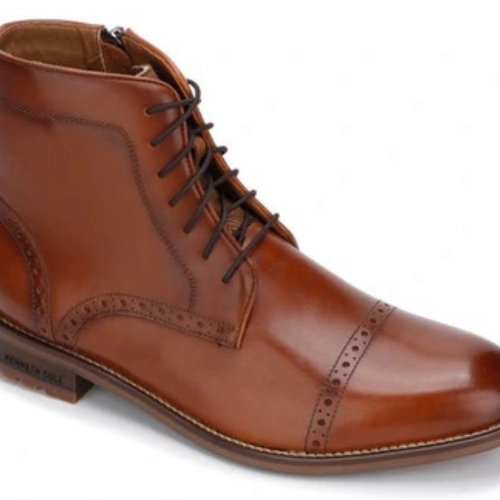 Kenneth Cole Brown Leather Lace Up Dress Boots with Broguing SZ 8